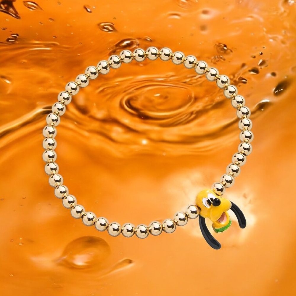 NEW Disney Pluto Pisa Gold Plated Brass Stretch Bracelet 3D detailing